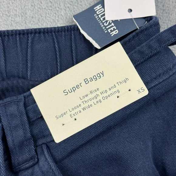 Hollister Pants Womens XS Blue Low Rise Super Baggy Wide Leg Drawstring Y2K NWT - Picture 3 of 14